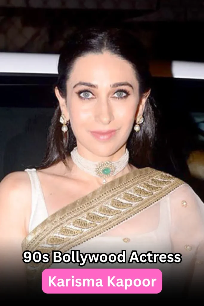 Karisma Kapoor in glamorous 90s Bollywood look – stylish heroine of Raja Hindustani and Dil To Pagal Hai