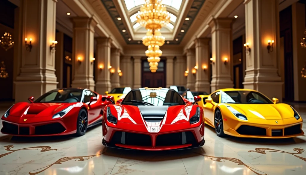 Ferrari supercar lineup inspired by the Sultan of Brunei car collection inside a luxury hall