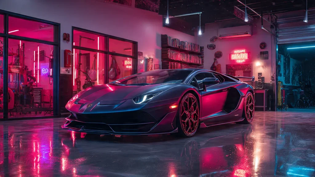 Luxury cars displayed in a creative studio owned by music celebrities.